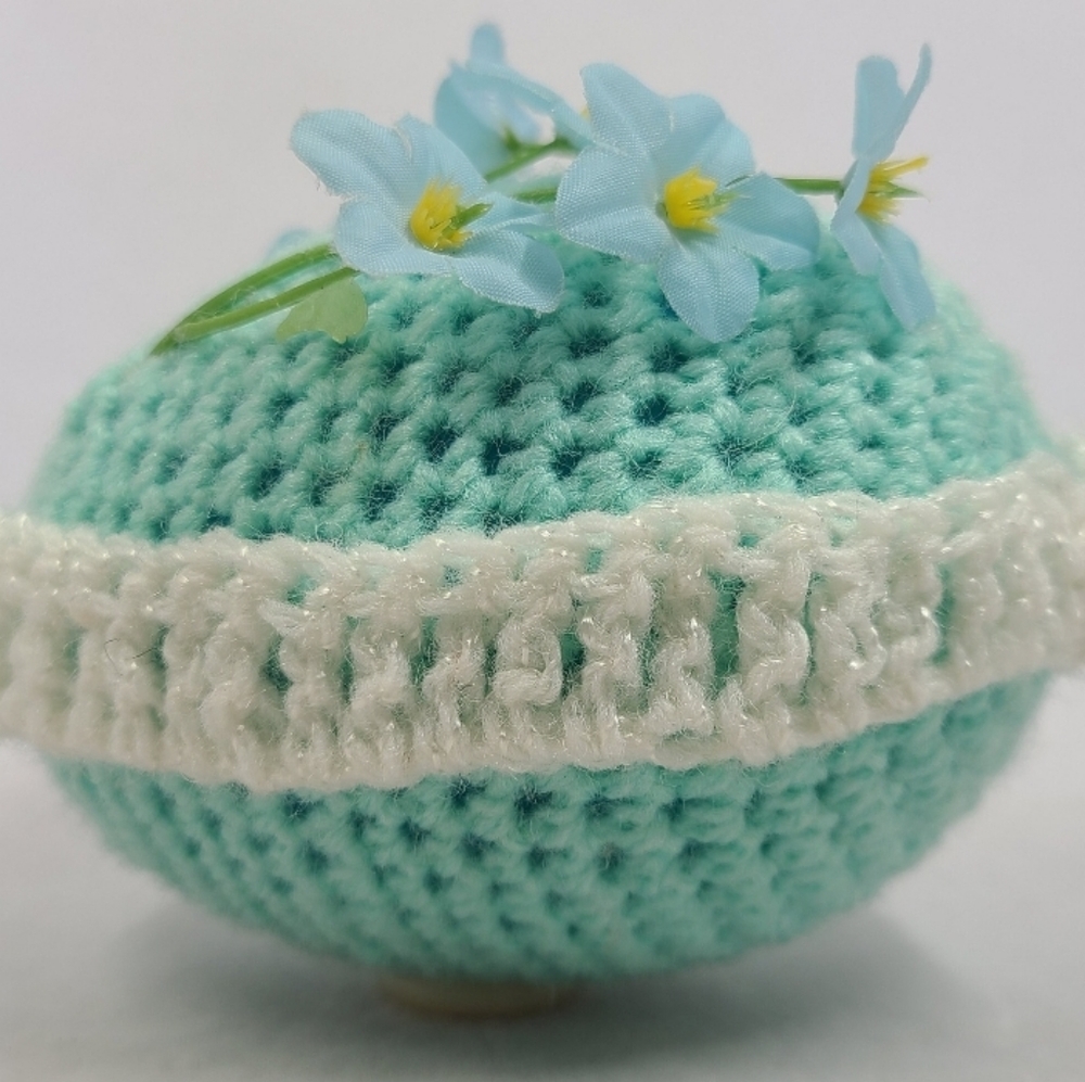 Vintage Crochet Easter Egg Crochet Plastic Easter Egg Light Teal Blue Crochet